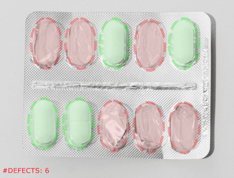 Blister farmaceutico ispezionato da un sistema di visione